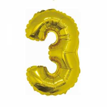 Folinis balionas skaičius "3" auksinis 32" 60 cm