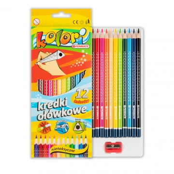 Spalvoti pieštukai tribriauniai su drožtuku  "Kolori" PENMATE, TT-7225, 12 spalvų