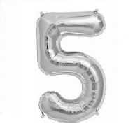 Folinis balionas skaičius "5" sidabrinis 32" 60 cm